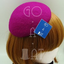 Wool Felt Women Fascinator Mini Beret Pillbox Round Base DIY  14cm  Magenta