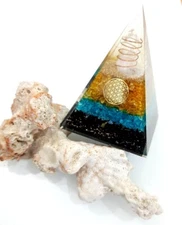 Citrine, Tourmaline & Blue Crystal Combination Nubian Orgone Pyramid
