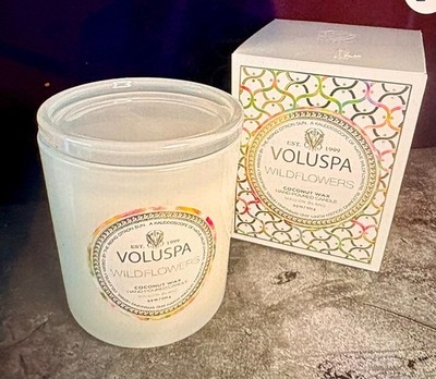VOLUSPA 9.5 oz Scented Candle with Lid, New in Box- WILD FLOWERS