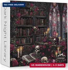 Vintage Halloween 1000 Piece Puzzle for Adults, Horror Skull Puzzle Bookshelf Fl