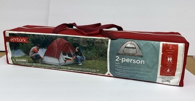 Never Used Embark 2 Person Tent With Bag Red Dome Gray Sides Easy Up Camping
