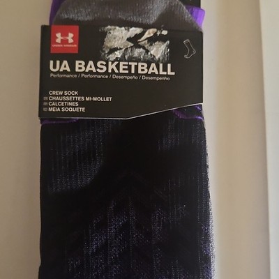 Under Armour Basketball Crew Socks Black LG Regular Nylon Polyester Cotton Blend