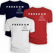Freedom Charlie Kirk Signature T-Shirt, Memorial Tribute Political Patriot USA