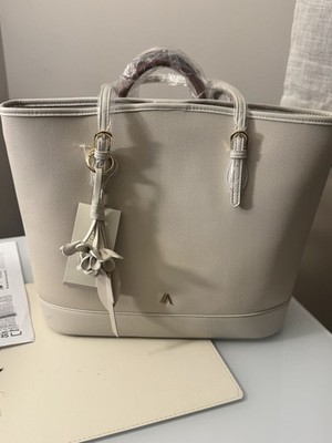 Neutral Cream large vegan leather Tote with Floral Charm-NWT