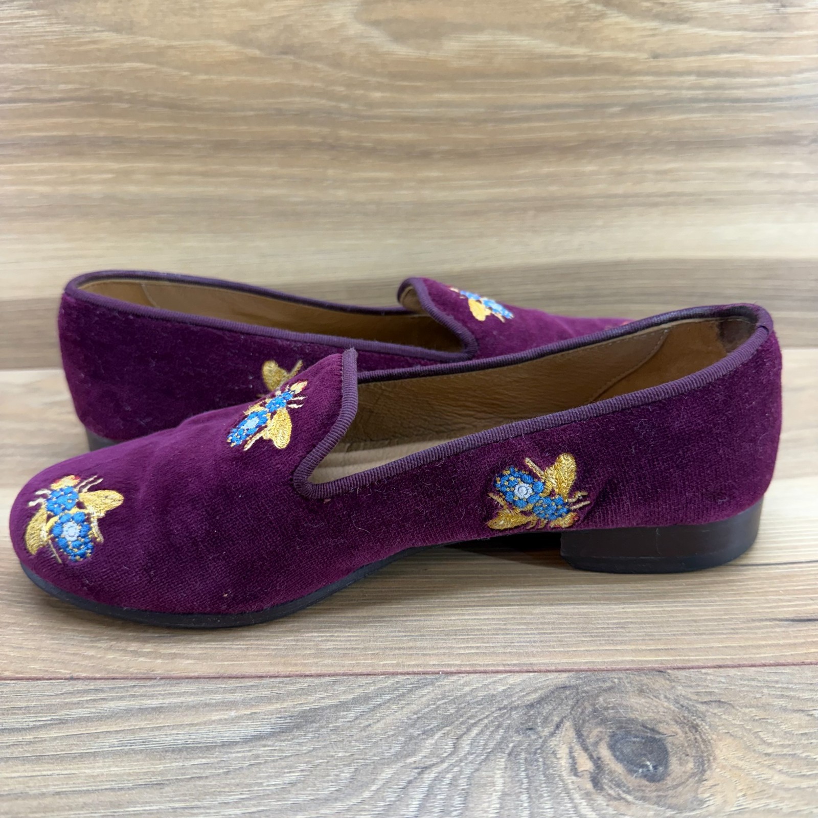 Stubbs & Wootton Bee Loafers Womens 6 Purple Velvet Flats