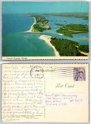 #ad Vintage 1972 Sarasota FL Midnight Pass Aerial View Chrome Postcard $1.99