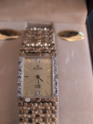 Elgin Ladies Vintage Genuine Diamond Quartz Dress Watch