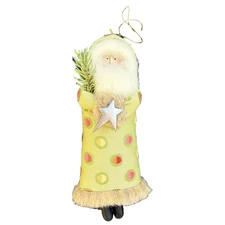 HEARTS AND IVY SANTA COLLECTIBLE Ornament  Green Crewel COAT W SILVER STAR 6.75"