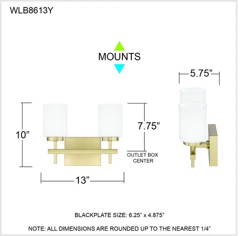 Wilburn Modern LED Bath Vanity Lights, 13 Inch 2-Light Satin Brass Bathroom L... - Picture 9 of 9