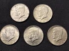 (LOT OF 5) 1964 US KENNEDY HALF DOLLAR, 90% SILVER COINS (Free Ship) 1.8 Troy Oz