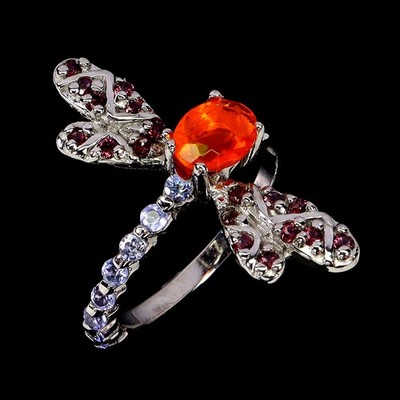 925 Sterlingsilber Ring Oval Orange Opal Rhodolith Libellen Edelstein Größe 7.5