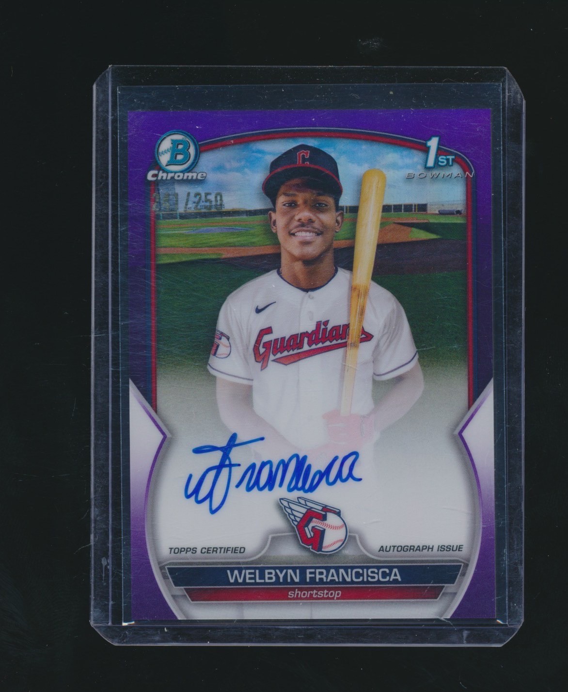 WELBYN FRANCISCA 2023 BOWMAN CHROME 1ST PURPLE REFRACTOR RC AUTO 241/250 #CPA-WF