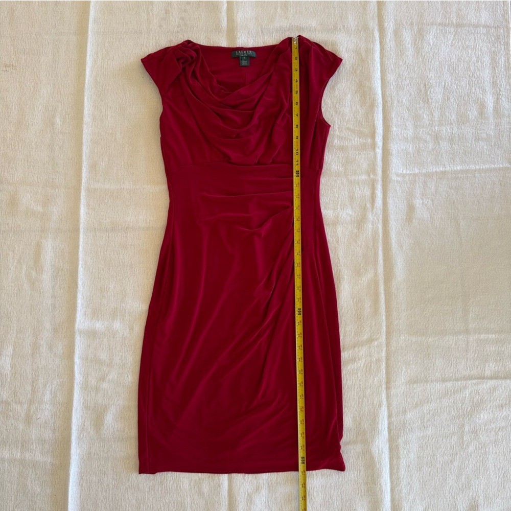 Lauren Ralph Lauren Red Draped Sleeveless Dress Size 8 Cocktail Evening thumbnail 8