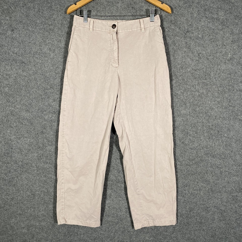 M&S Pants Womens 8 Beige Chino Twill Straight Stretch Pockets Casual Summer