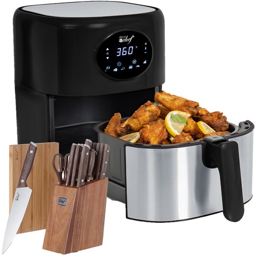 Deco Chef 3.7QT Digital Air Fryer, 6 Presets, Black + Deco Chef 16-Pc. Knife Set - Picture 2 of 12