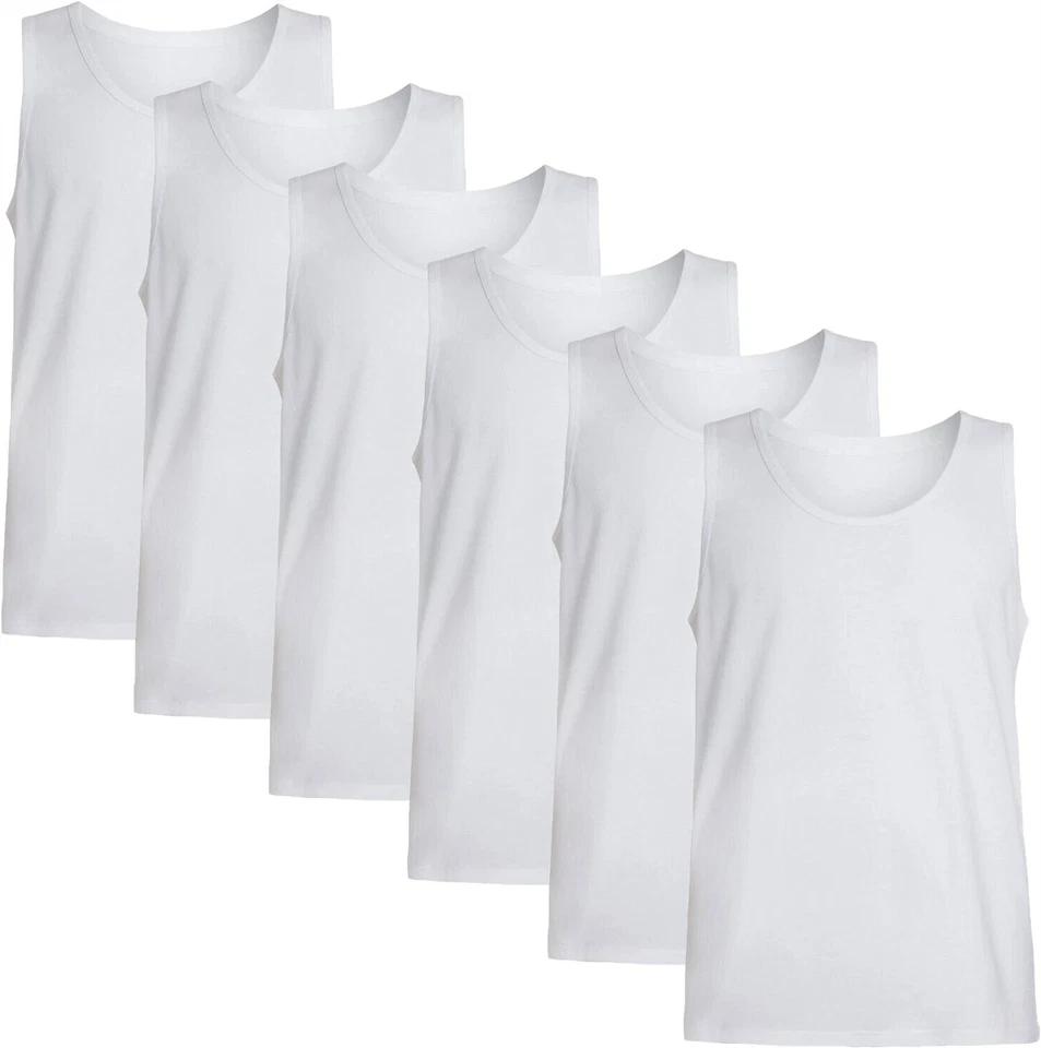 GENERIC 6 Pack Mens Breathable Vests White Cotton Tank Top Sleeveless Undershirt