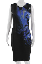 Elie Tahari Womens Sheath Dress Black Sleeveless Round Neck Zip Short Size 4