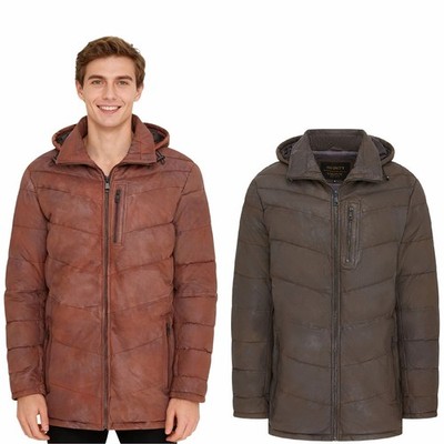 Infinity Leather Herren Langärmliger Lammleder Steppjacke Puffer Wintermantel