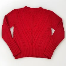 Monoprix Women's Sweater Wool Alpaca Blend Crewneck Cable Knit XS Red Made Italy