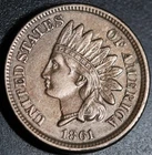 1861 INDIAN HEAD CENT - With LIBERTY & Near 4 DIAMONDS - AU UNC