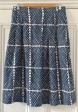 Marimekko X Uniqlo Womens Blue White Geometric Gathered Midi Skirt L UK 14 EU 42