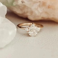 2Ct Pear Cut Lab Created Diamond 3 Stone Engagement Ring 14K Yellow Gold Plated