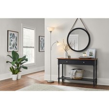 70 in. Brushed Nickel Mother Daughter 2-Light Torchiere Floor Lamp with Plastic
