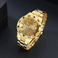 Geneva Gold Plated Case Men Wristwatches