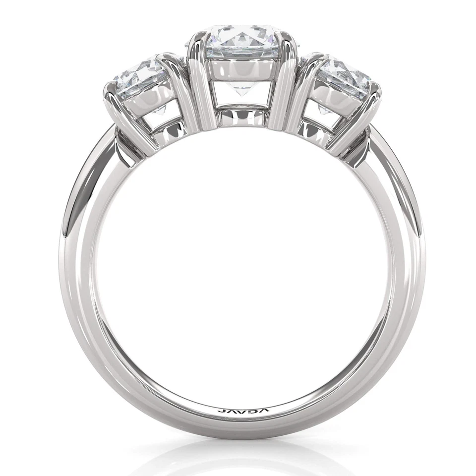 Anillo de compromiso de diamantes de corte redondo con montura de puntas de canasta de 3 piedras GIA E SI1 3,46 quilates Foto 3 de 4