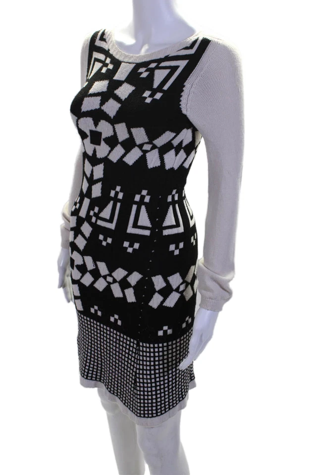 Vestido suéter tejido abstracto manga larga Cristina Effe para mujer blanco negro IT 42 Foto 2 de 4