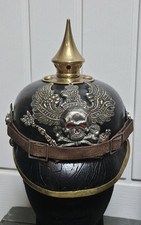 WW1 IMPERIAL GERMAN, BRUNSWICK LEATHER PICKELHAUBE HELMET