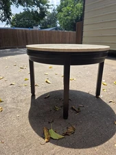 Round Wood End Table Real Marble Top Solid Wood Base