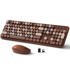Links9+ Wireless Keyboard and Mouse, Full-Size Retro Typewriter Keyboard with...