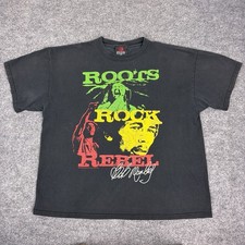 VTG Bob Marley Roots Rock Rebel Shirt Mens 1X Fits L Black Y2K Zion Rootswear