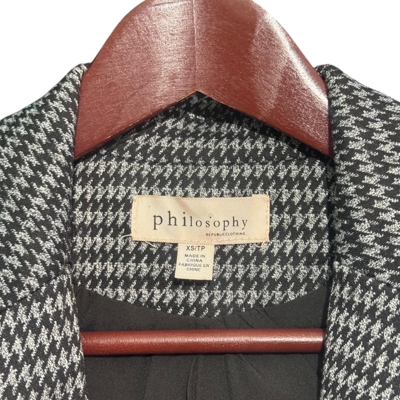 PHILOSOPHY Brown Houndstooth Single Button Long B… - image 2