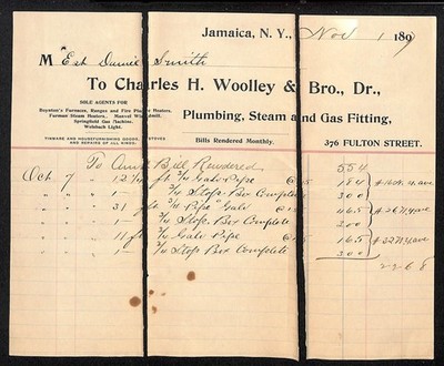 4 1890's Billheads w/ Issues Jamacia Queens, LI NY