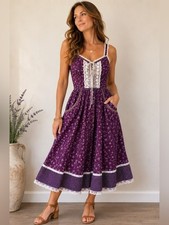 Authentic 1970s Gunne Sax by Jessica Plum Purple Floral Calico Dress XS 