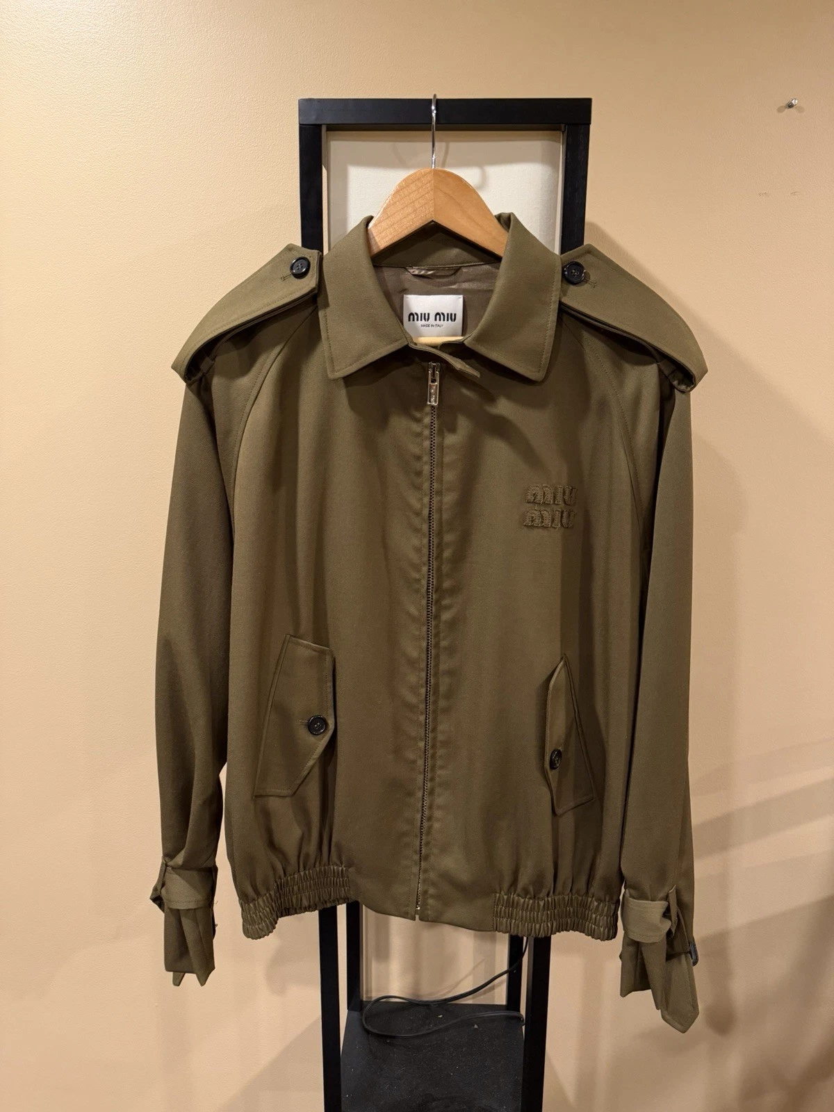 Miu Miu — Miu Miu Gabardine Epaulette Military Blouson Bomber Jacket
