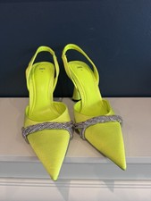 Scarpe Zara tacco alto mulo giallo lime impreziosite da strass raso UK5,5 EU38