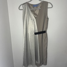 Simply Vera Vera Wang Women's Sz M Satin Sleeveless V Neck Taupe draped dress T5