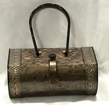 Vintage Wilardy Brown Lucite Filigree Handbag Purse – Rare Barrel Shape