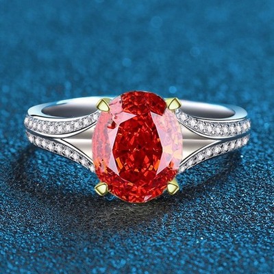 Certified 3.5ct Oval Lab Grown Ruby Diamond Ring, 18K Gold Vermeil Split Shank