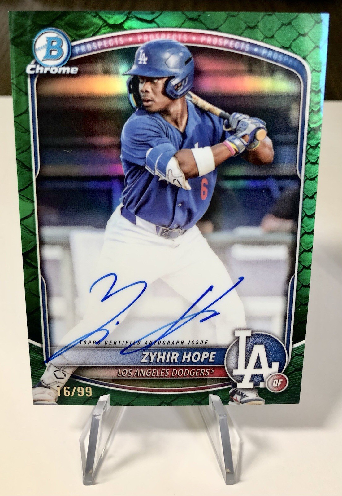 2025 Bowman Chrome #CPA-ZH ZYHIR HOPE Green Reptilian Auto 16/99
