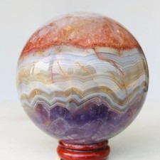 260g Natural Amethyst Agate Quartz Crystal Sphere Mineral Reiki Healing W400