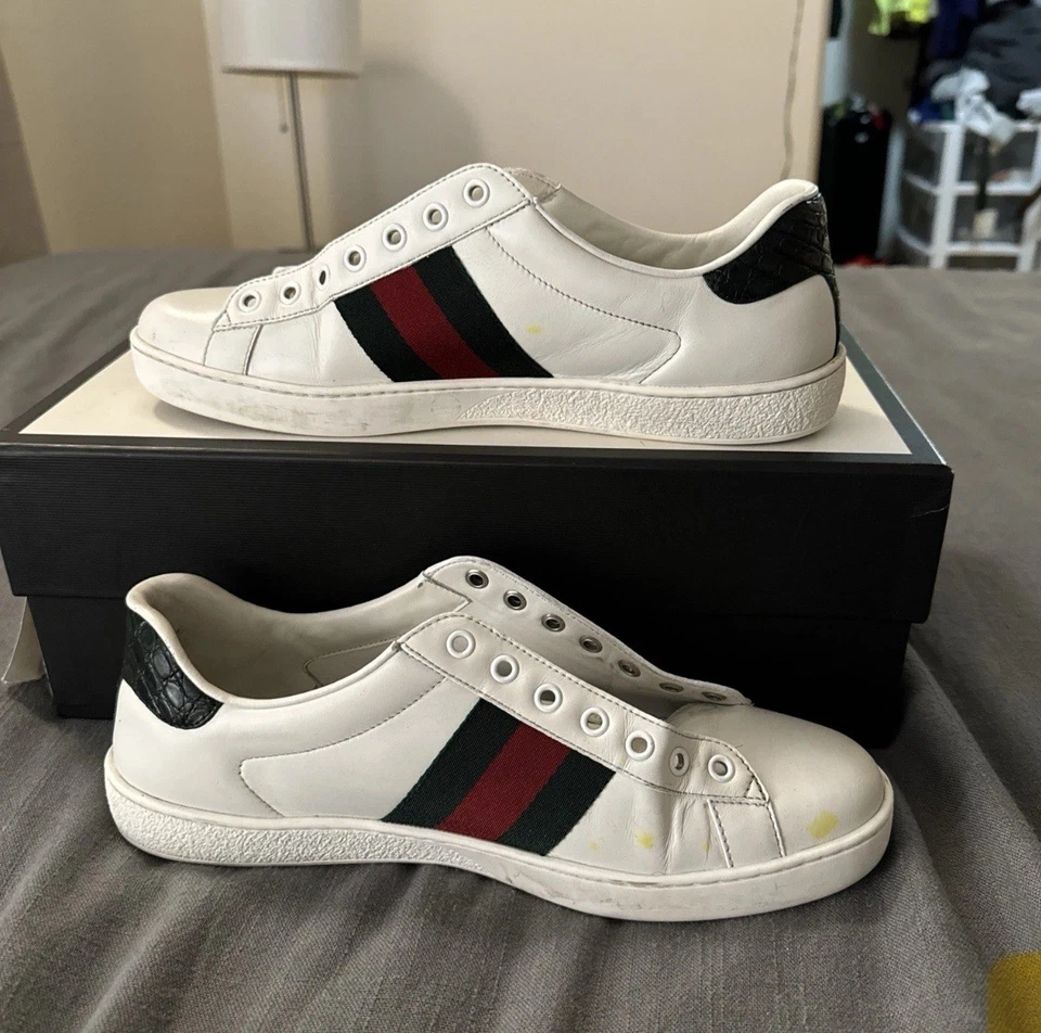 Gucci Hombre As Cuero Blanco Talla 8 100% Auténtico Foto 3 de 4