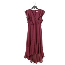 Altar'd State Faux Wrap Dress Womens Size S Burgundy Flutter Short Sleeve Hi-Low
