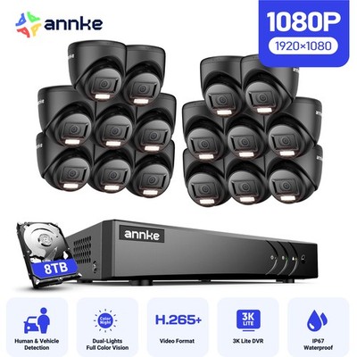 ANNKE 16CH 5MP Lite DVR 1080P CCTV Security Camera System AI Color Night H.265+