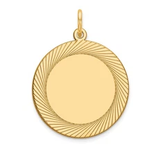 14k Yellow Gold Etched Design Edge .018 Gauge Round Engravable 19mm Disc Pendant