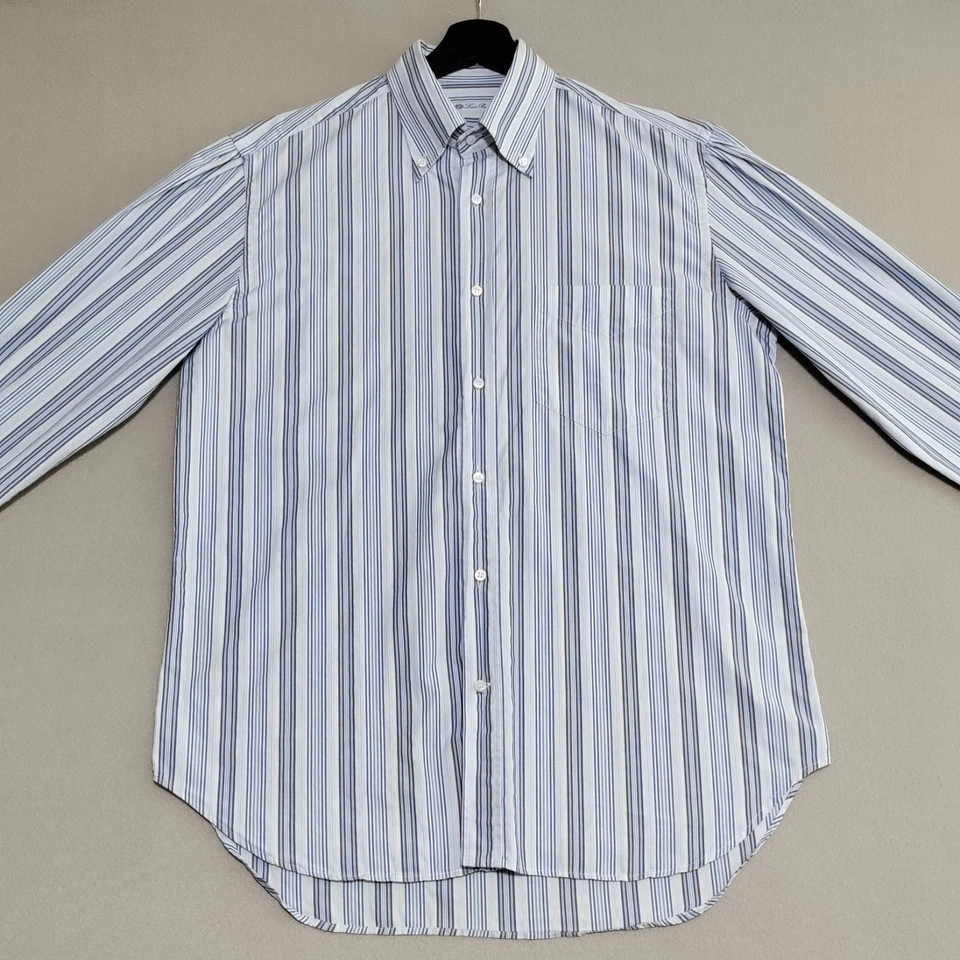 Camisa de Vestir Loro Piana Azul Rayas Talla 16.5/42 100% Algodón Hecha en Italia Foto 3 de 4