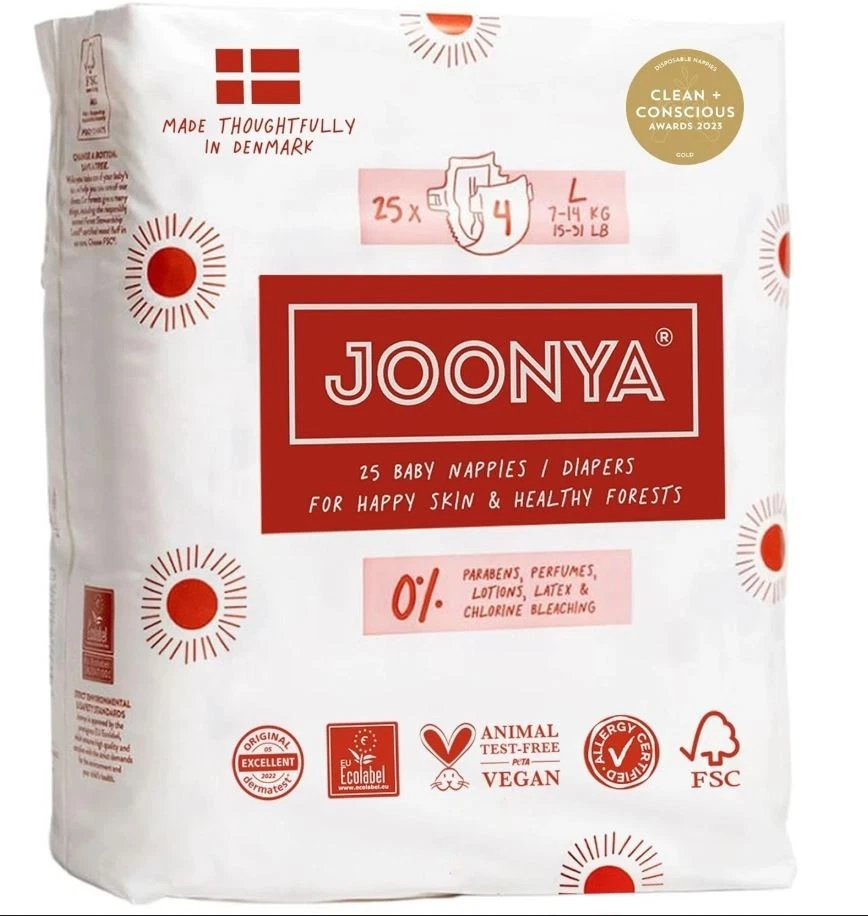 Joonya Baby Diapers, Size 4 L 15-31 lb - 5 Bags of 25 (125) New Range - NonToxic